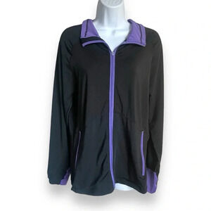 Aviva Sports Women’s XL Black & Purple Zip-Up Athletic Jacket with Thumb Holes